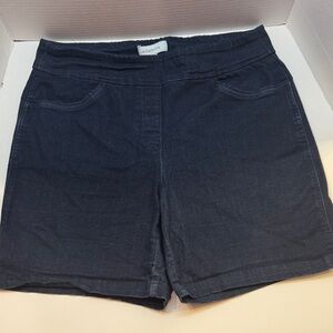 Liz Claiborne Dark Blue Jean Shorts Mid Rise Pull On Comfort Stretch Size 10
